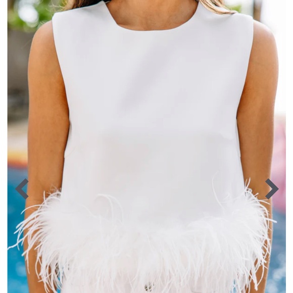 White Feather Trim Blouse - Picture 1 of 2